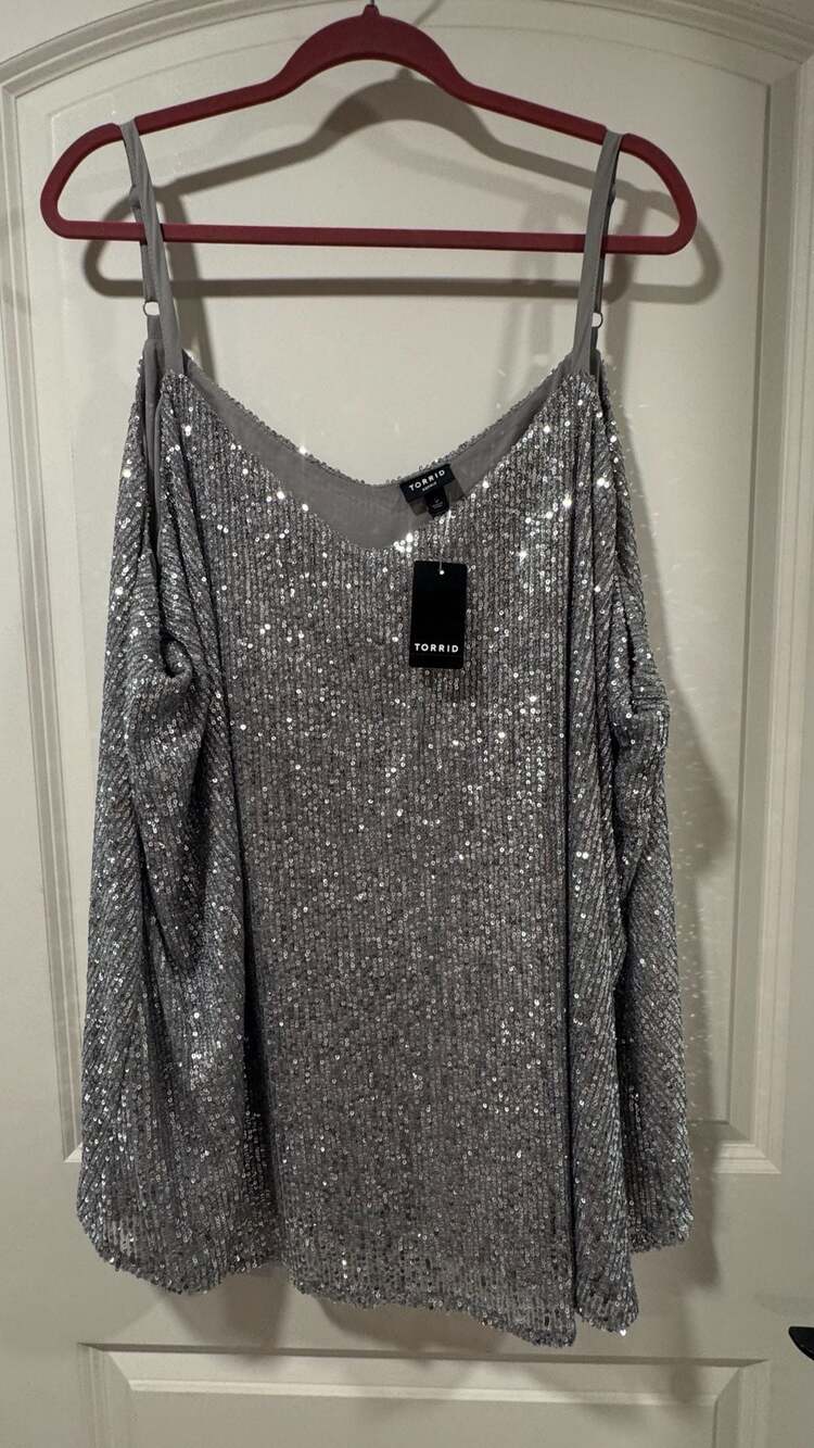 Torrid Silver Sequin Swing Cami Plus Size 5X Festival Party Glam NWT
